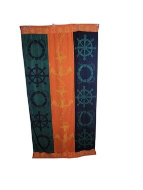 Vtg La Plage by Espalma Beach Towel Green Orange Anchor Nautical Cotton Terry